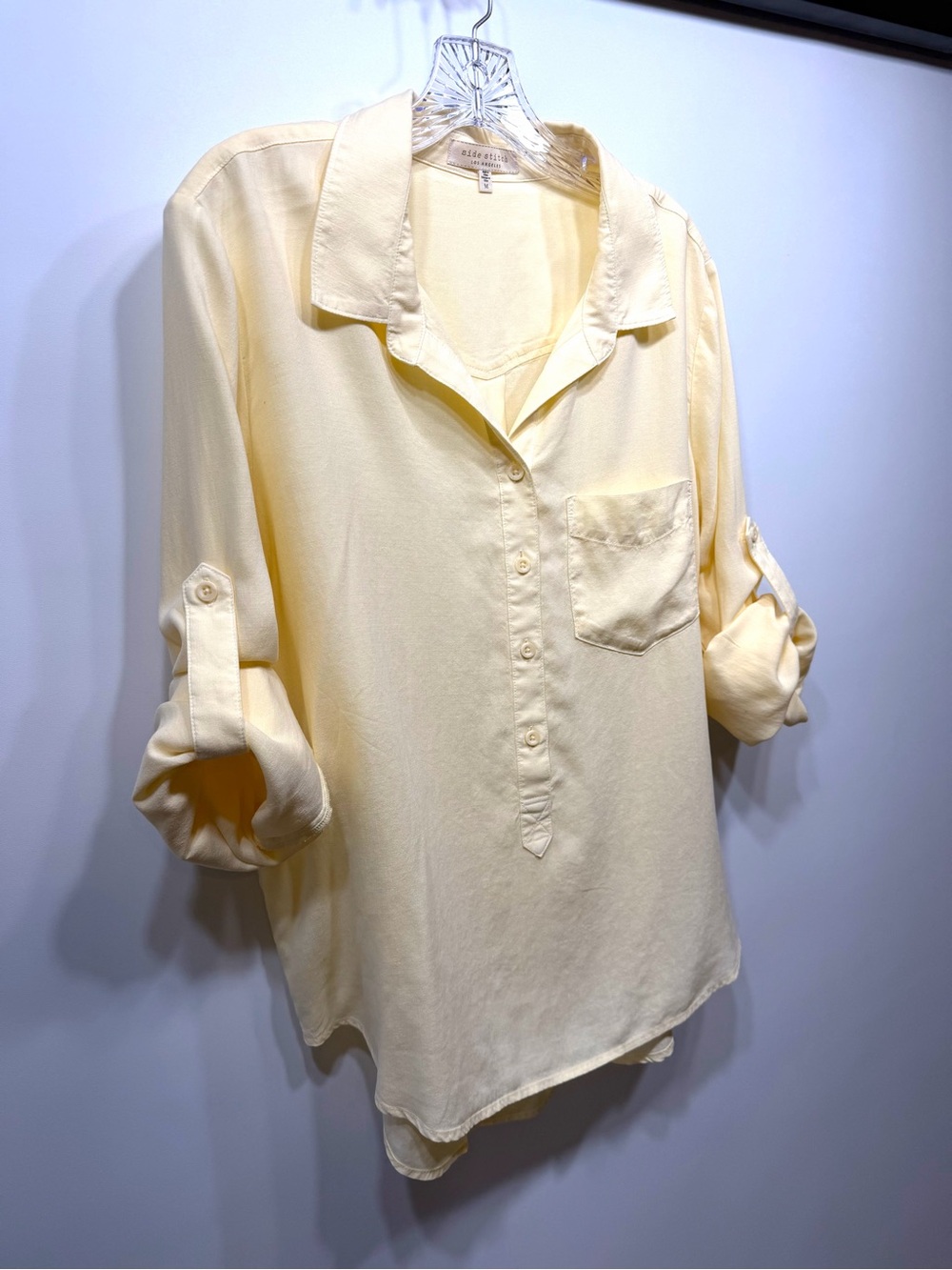 Side Stitch LA 100% Lyocell Button Front Roll Tab Blouse Yellow Size Medium - Picture 2 of 11